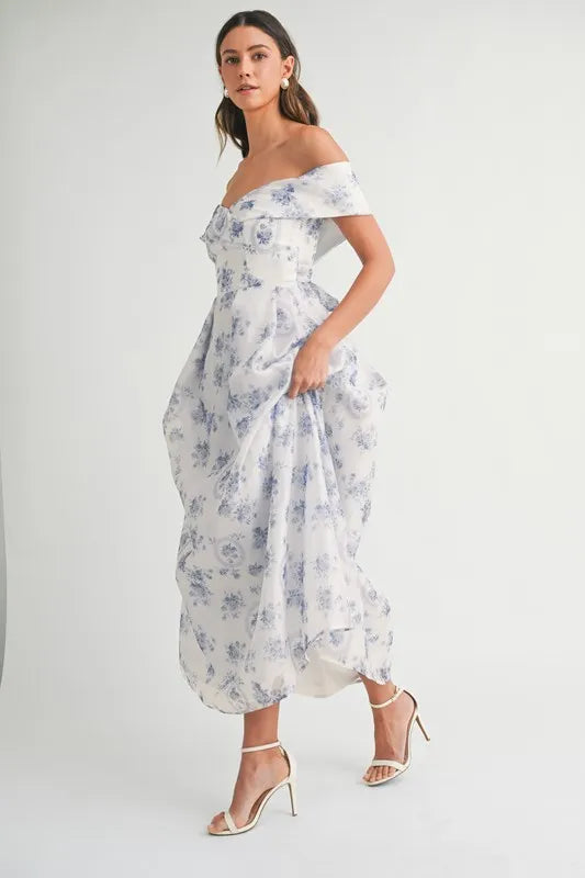 Floral Printed Off Shoulder Maxi Dress – outfit idea for women | Ro + Ivy
