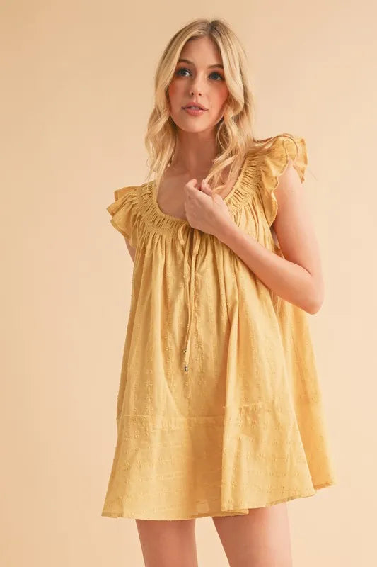 Ruffled Cap Sleeve Cotton Tunic Mini Dress – outfit idea for women | Ro + Ivy