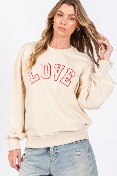 LOVE Path Applique Drop Shoulder Sweatshirt in Ivory - Ro + Ivy