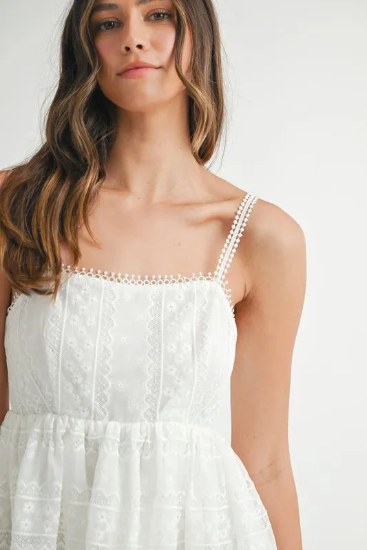 Eyelet Lace Babydoll Mini Cami Dress – outfit idea for women | Ro + Ivy