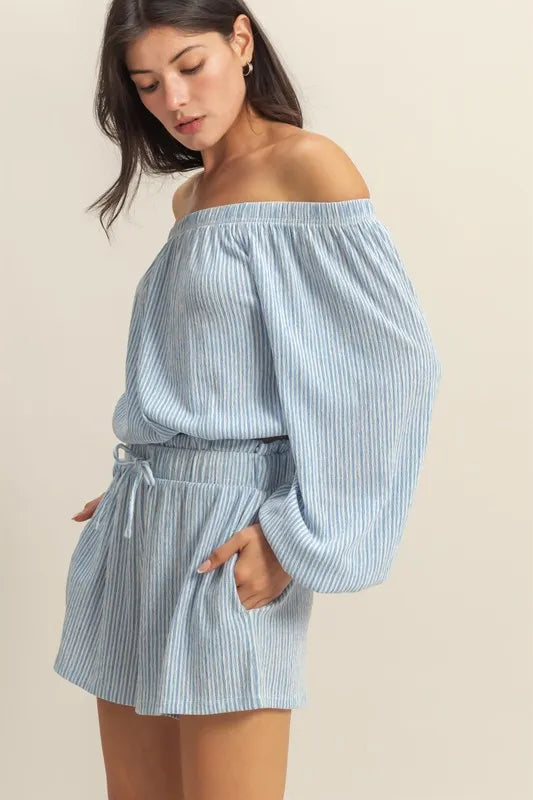 Off Shoulder Top And Shorts Set – outfit idea for women | Ro + Ivy