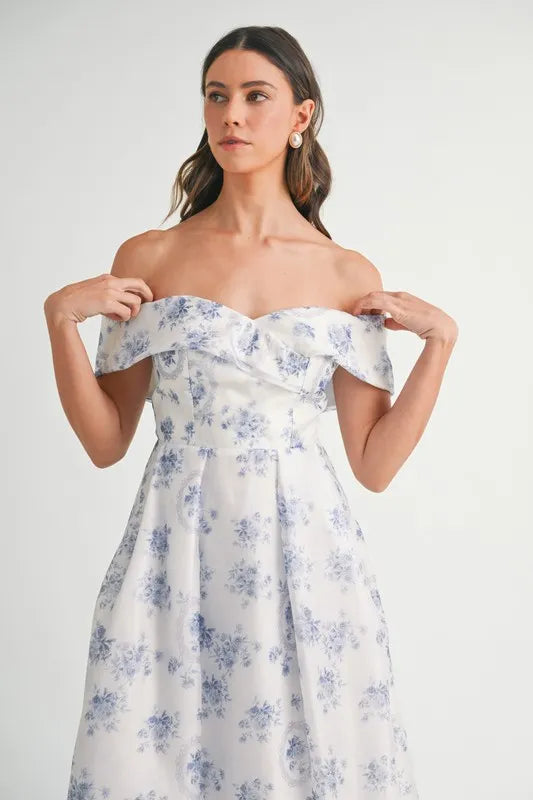 Floral Printed Off Shoulder Maxi Dress – outfit idea for women | Ro + Ivy