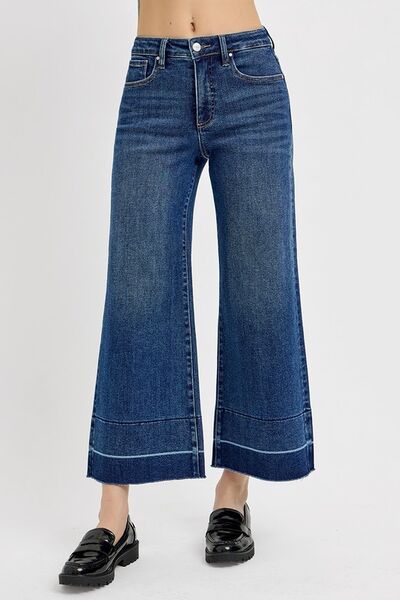 Full Size Tummy Control High Rise Crop Wide Hem Jeans Plus Size Trendy Jeans Outfit Idea for Women | Ro + Ivy