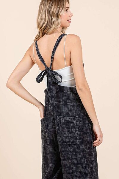 Textured Wide Leg Overalls in Black - Ro + Ivy