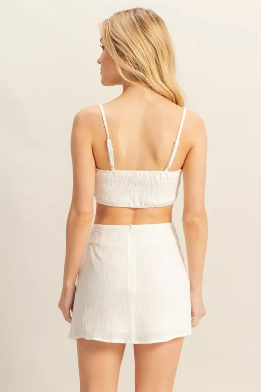 Ruched Bra Top And Mini Skirt Set – outfit idea for women | Ro + Ivy