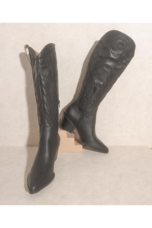 Samara Western Over The Knee High Boots with Embroidery – BLACK outfit idea for women | Ro + Ivy