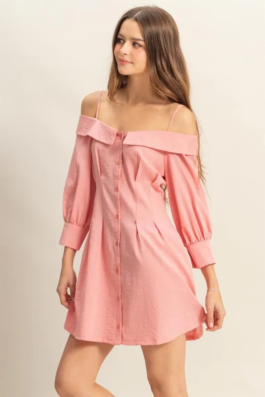 Button Down Spaghetti Strap Mini Dress With Pockets – outfit idea for women | Ro + Ivy