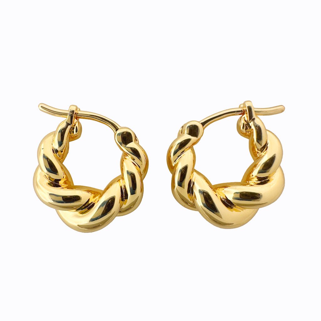 Puffy Twist Huggie Hoop Earrings — Comfortable Stackable Everyday Wear - Gold Earrings