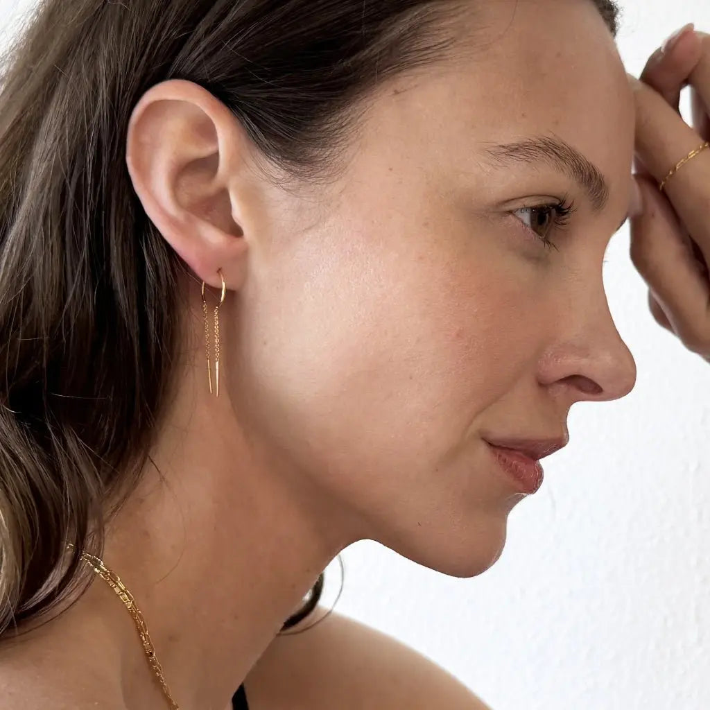 Slim Bar Threader Chime Earrings — Sculptural Minimalist Modern Drop - Earrings