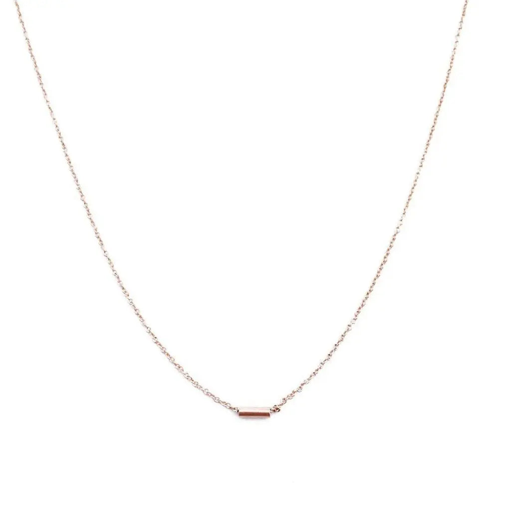 Tiny Pipe Bar Pendant Necklace — Minimalist Delicate Chain Everyday Jewelry - Rose Gold Necklaces