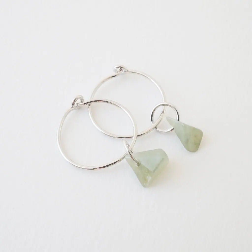Wishing Crystal Accent Minimalist Hoop Earrings — Dainty Gemstone Drop - Earrings