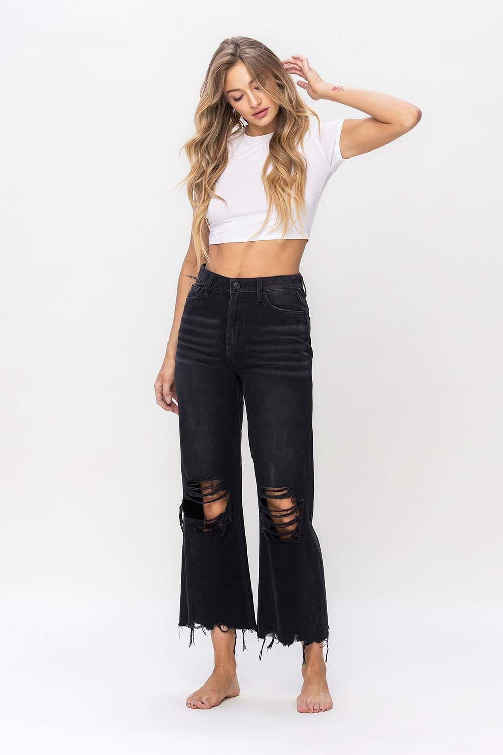 Vintage Ultra High Waist Distressed Crop Flare Jeans for Women | Jeans | Ro + Ivy