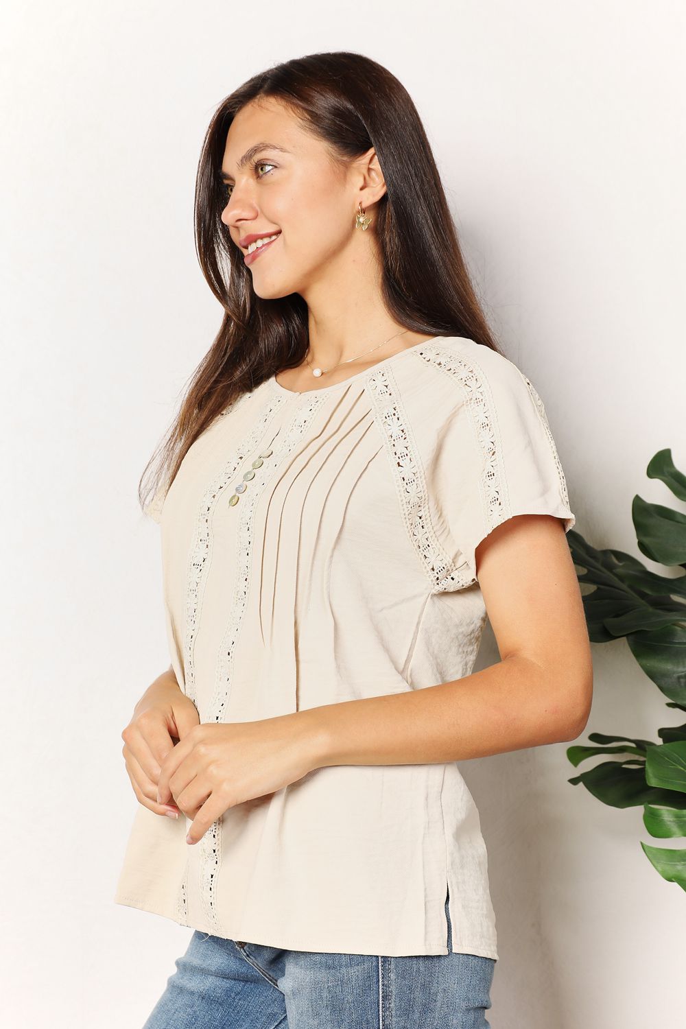 Women's Crochet Buttoned Short Sleeves Top | Blouses | Ro + Ivy