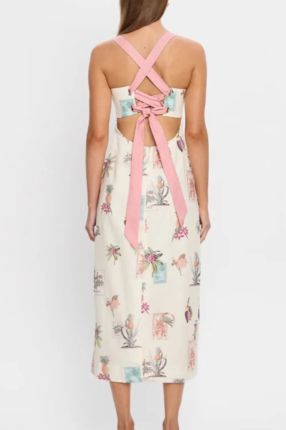 Women's Printed Square Neck Summer Midi Dress - Midi Dresses