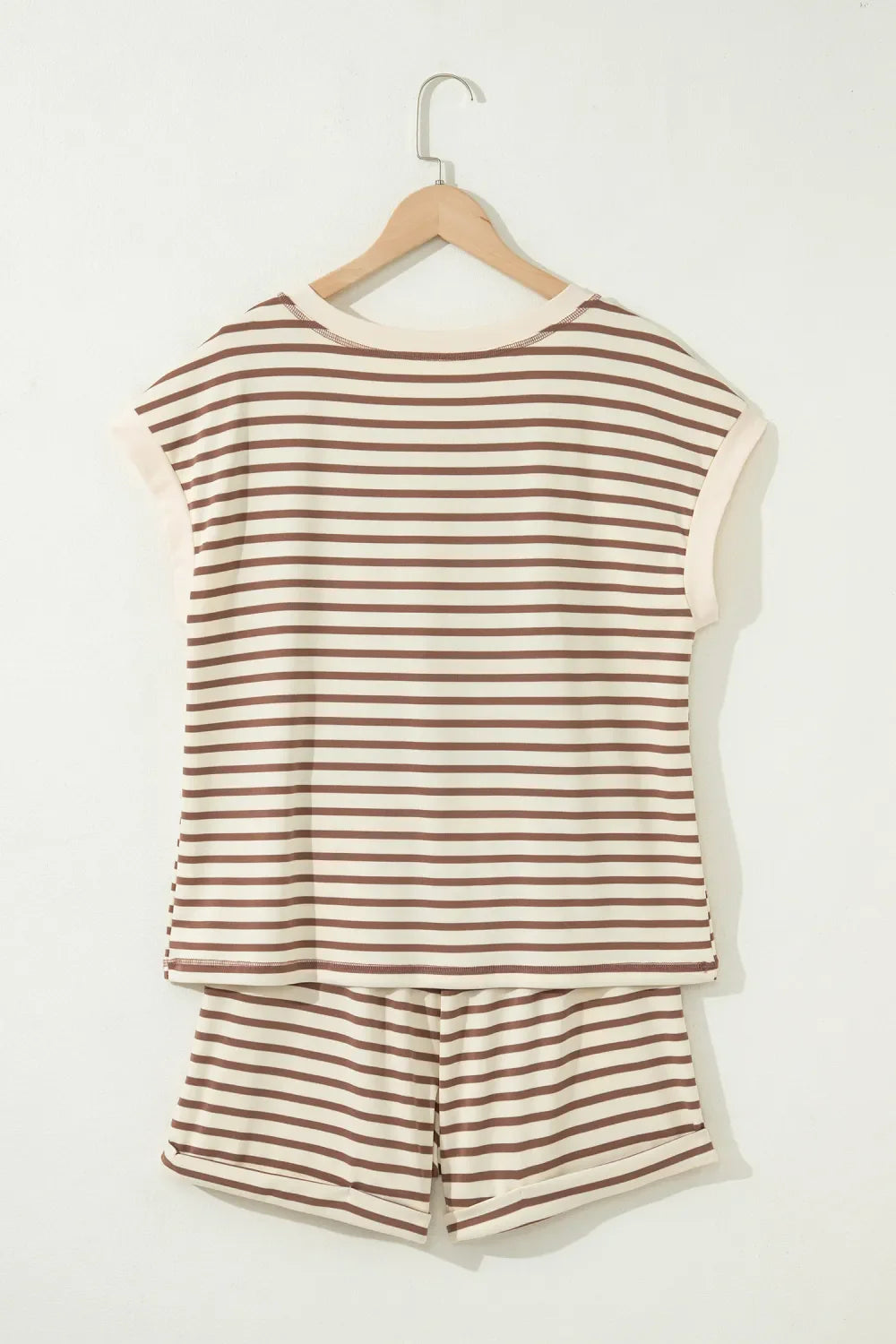 Plus Size Striped Relaxed Top & Elastic Waist Shorts Casual Two-Piece Set — Comfortable Style - Plus Size/Plus Size Loungewear