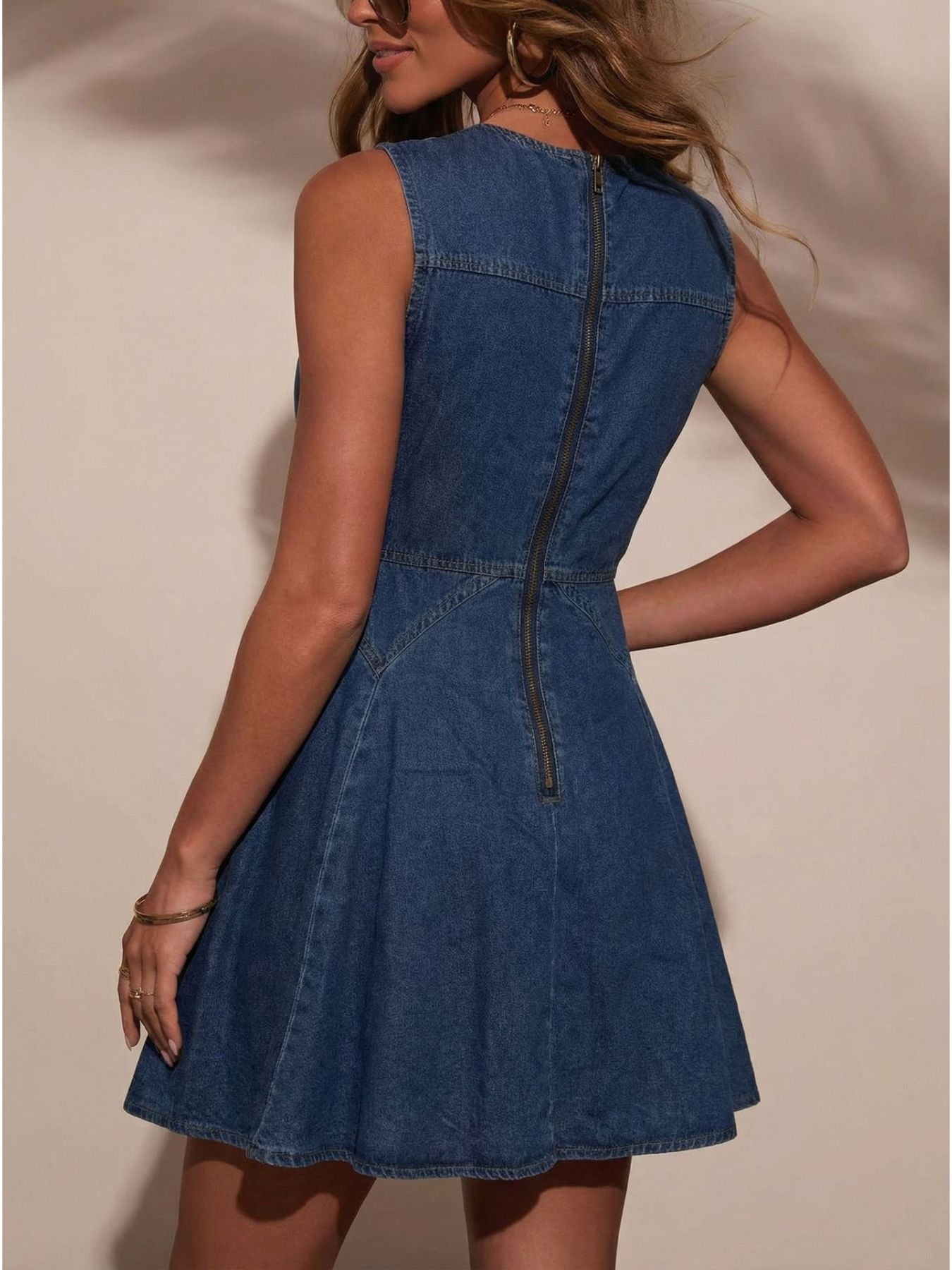 Women's Button Decor Sleeveless Denim Mini Dress - Mini Dresses