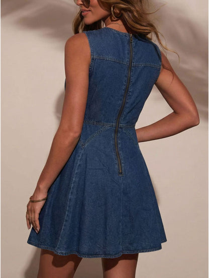 Women's Button Decor Sleeveless Denim Mini Dress - Mini Dresses