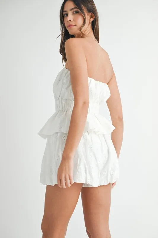 Floral Eyelet Lace Tube Top And Short Set – outfit idea for women | Ro + Ivy