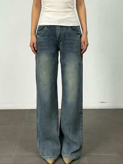 Vintage Wash Wide Leg Jeans - Jeans