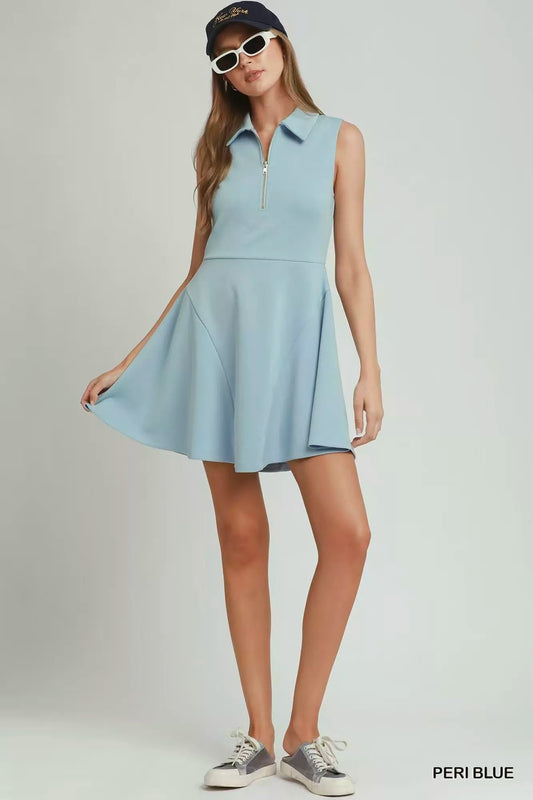 Women's Periwinkle Blue Quarter Zip Tennis Active Dress PERI BLUE