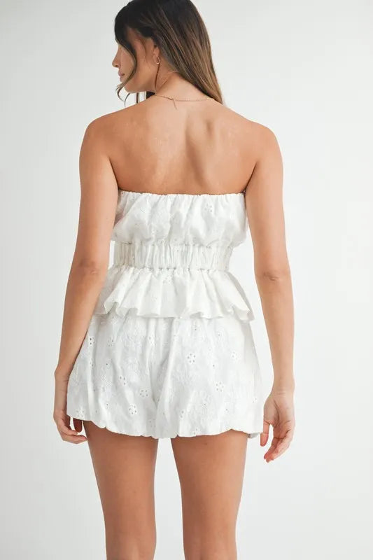 Floral Eyelet Lace Tube Top And Short Set – outfit idea for women | Ro + Ivy