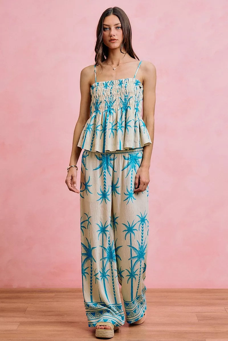 Women's Palm Tree Print Smocked Cami Top - Cami Tops