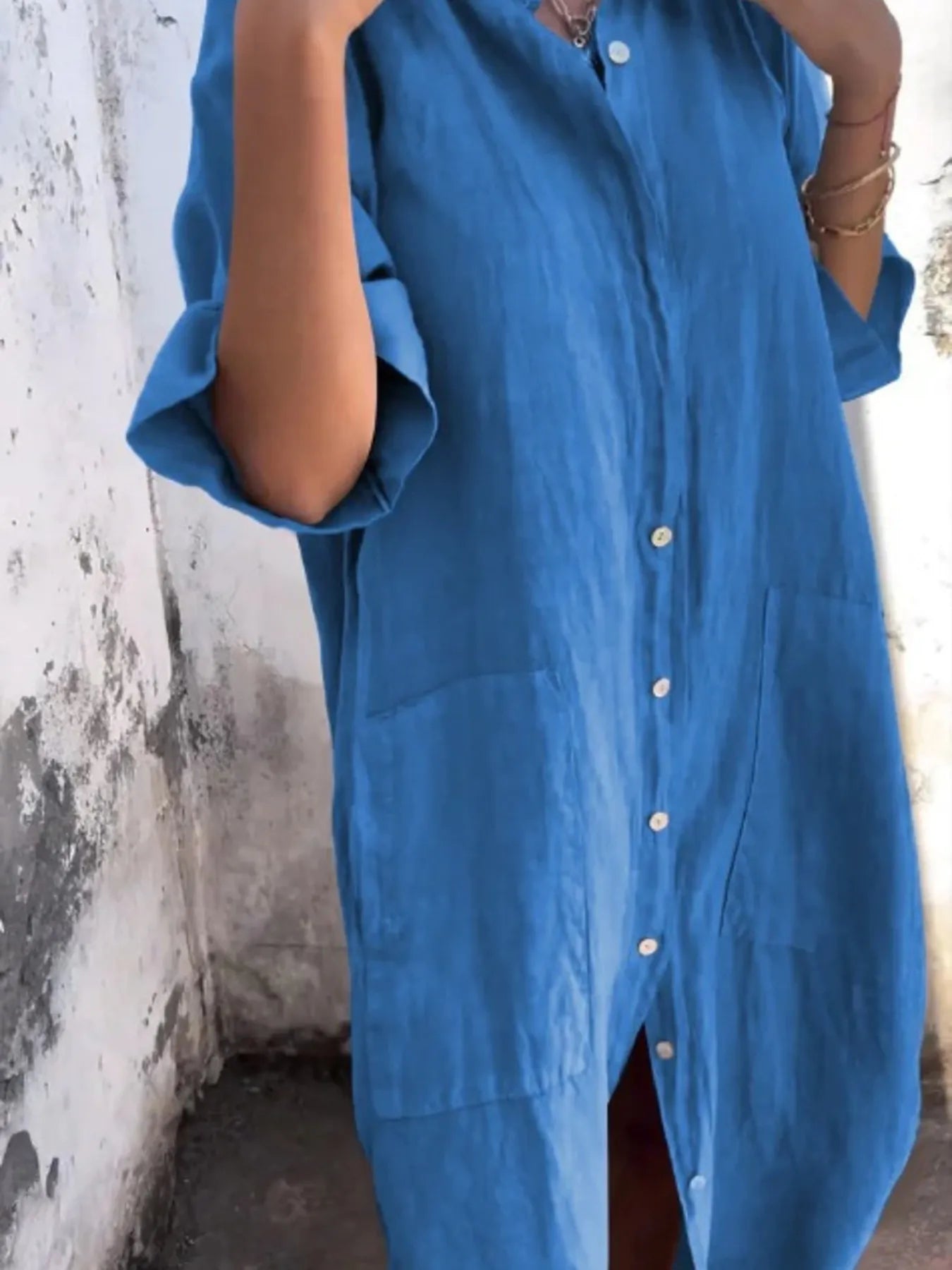 Women's Linen Button Down Shirt Mini Dress - Mini Dresses