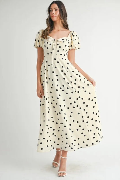 Ka Dot Puff Sleeve Midi Dress – Cream outfit idea for women | Ro + Ivy