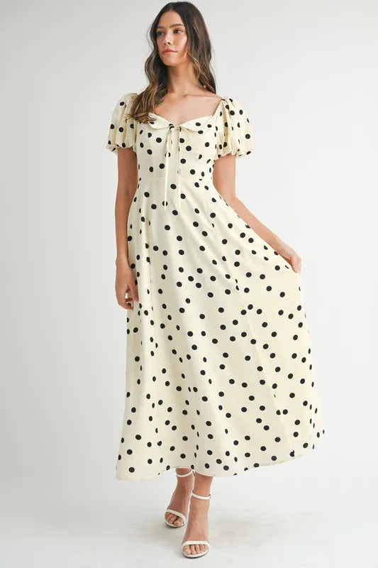 Ka Dot Puff Sleeve Midi Dress – Cream outfit idea for women | Ro + Ivy
