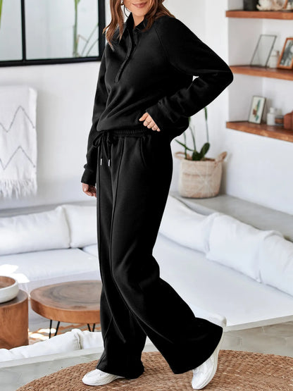 Women's Collared Sweatshirt and High Waist Pants Active Set - Activewear Sets