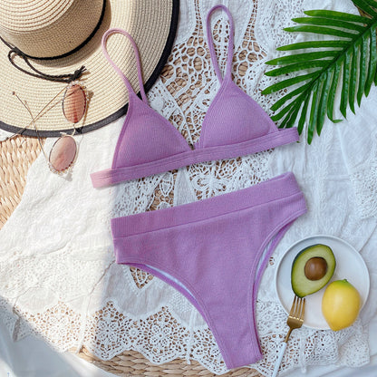 Women's Spaghetti Strap Ribbed Bikini Set - Bikinis