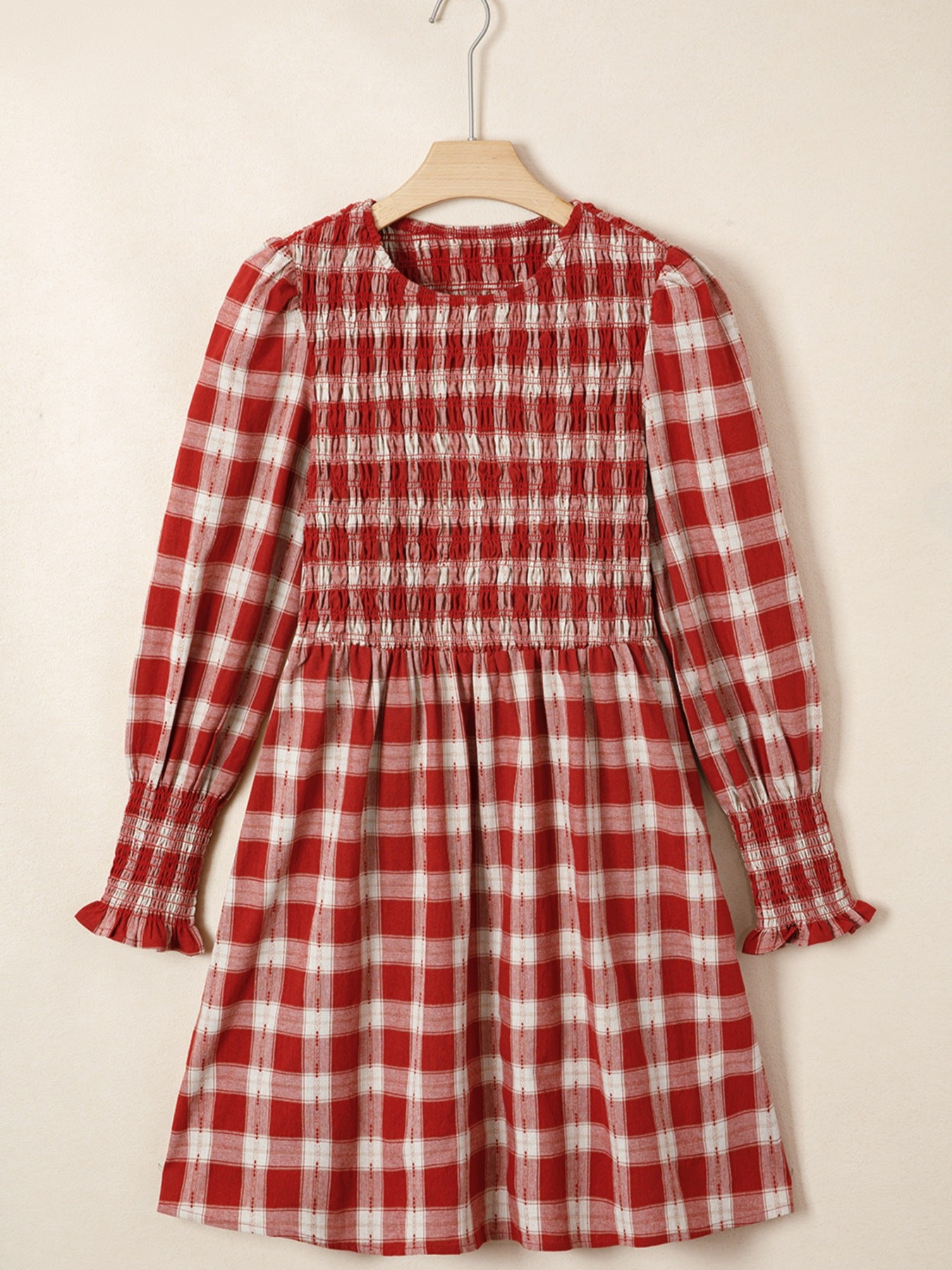 Women's Plaid Print Smocked Puff Sleeve Mini Dress - Mini Dresses