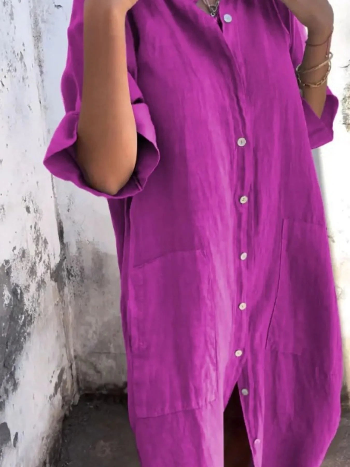 Women's Linen Button Down Shirt Mini Dress - Purple Mini Dresses