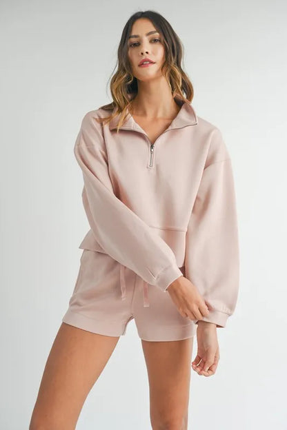 Half Zip Sweatshirt and Shorts Set - Loungewear Sets