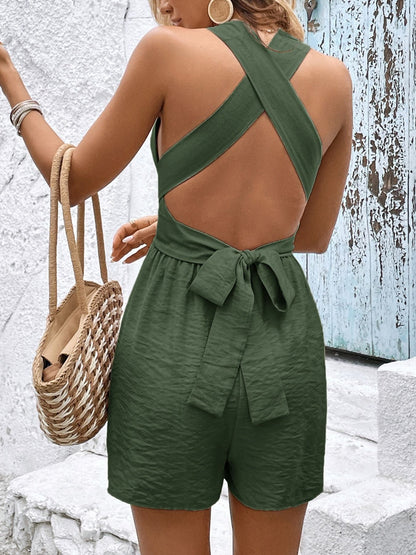 Women's Flowy Crisscross Back Sleeveless Romper - Rompers