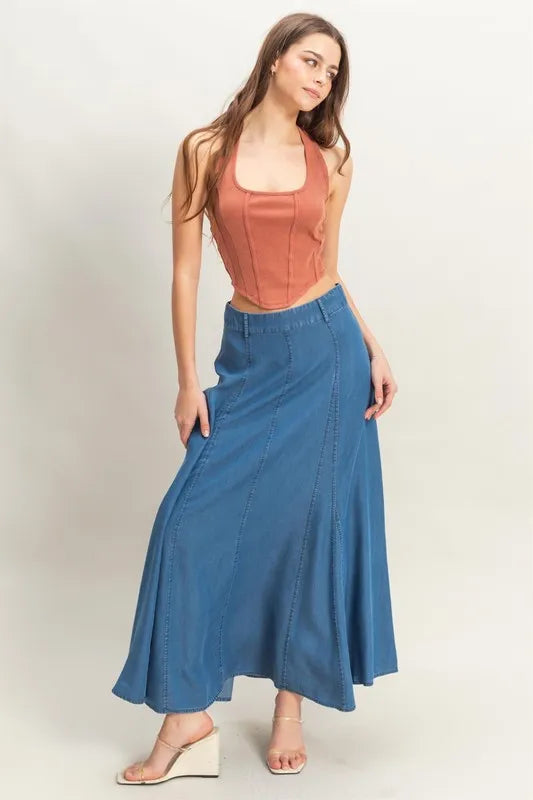 Mineral Wash Halter Neck Everyday Top — Trendy Faded Casual Versatile Style - Tops