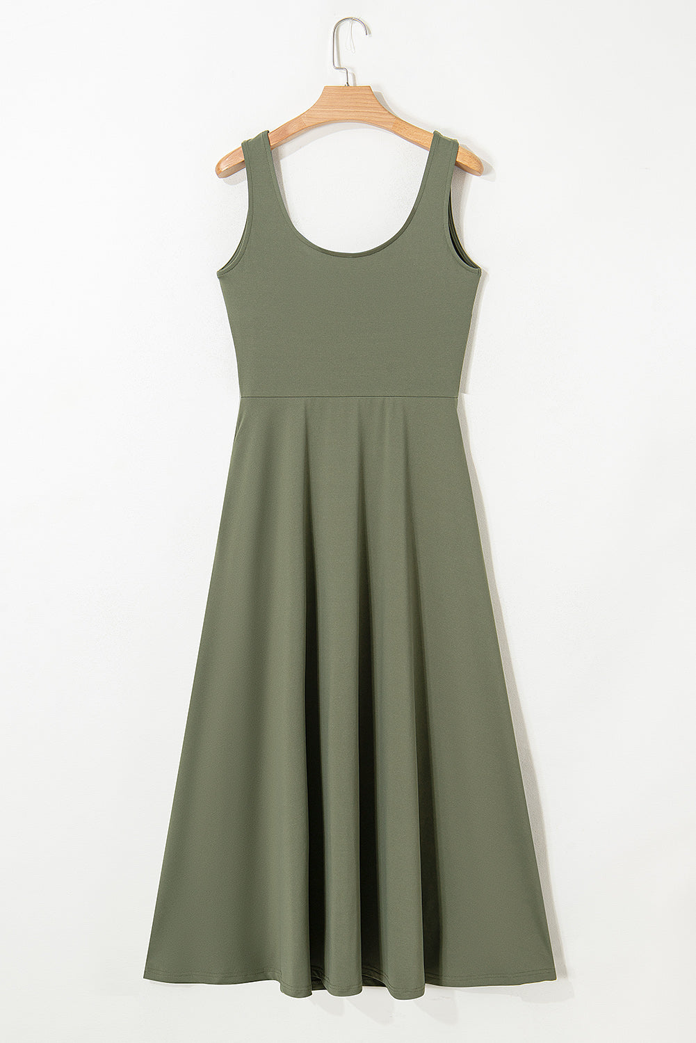 Solid Scoop Neck Sleeveless Flared Side Slit Midi Dress — Versatile Feminine Everyday Style - Dresses/Midi Dresses
