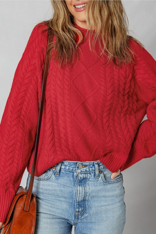 Fiery Red L - 12 14 Cable Knit Oversized Sweater | Trendy Sweaters Outfit Idea for Women by Ro + Ivy | Elevated Basics, Modern Comfort & Style