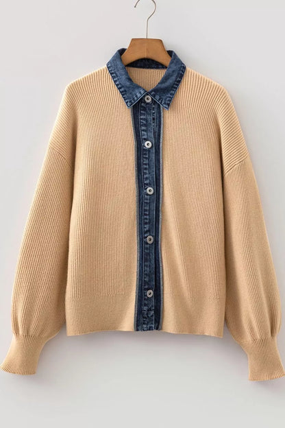 Drop Shoulder Placket Paneling Cardigan