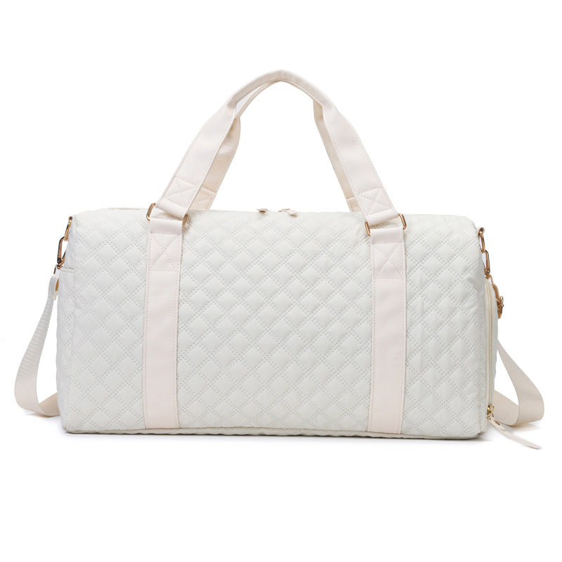 Quilted Water Resistant Vegan Leather Accent Weekend Travel Bag — Spacious Functional Style - Bisque