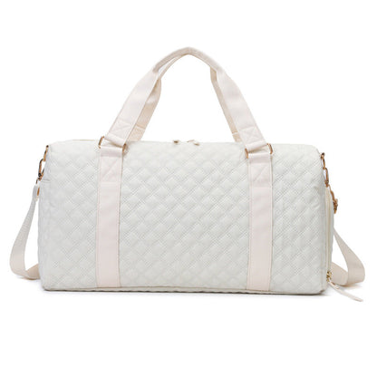 Quilted Water Resistant Vegan Leather Accent Weekend Travel Bag — Spacious Functional Style - Bisque