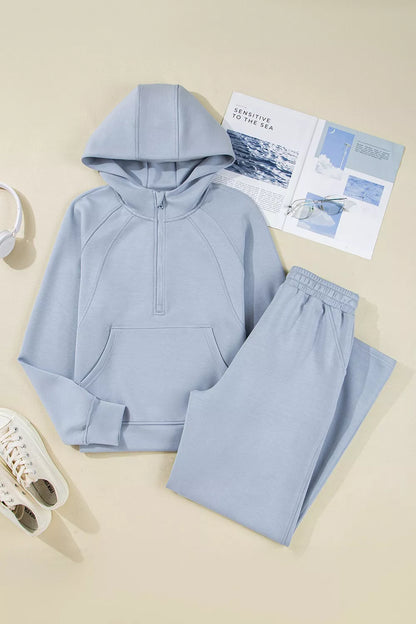 Women's Half Zip Thumbhole Sleeve Hoodie and Pants Set - Activewear Sets