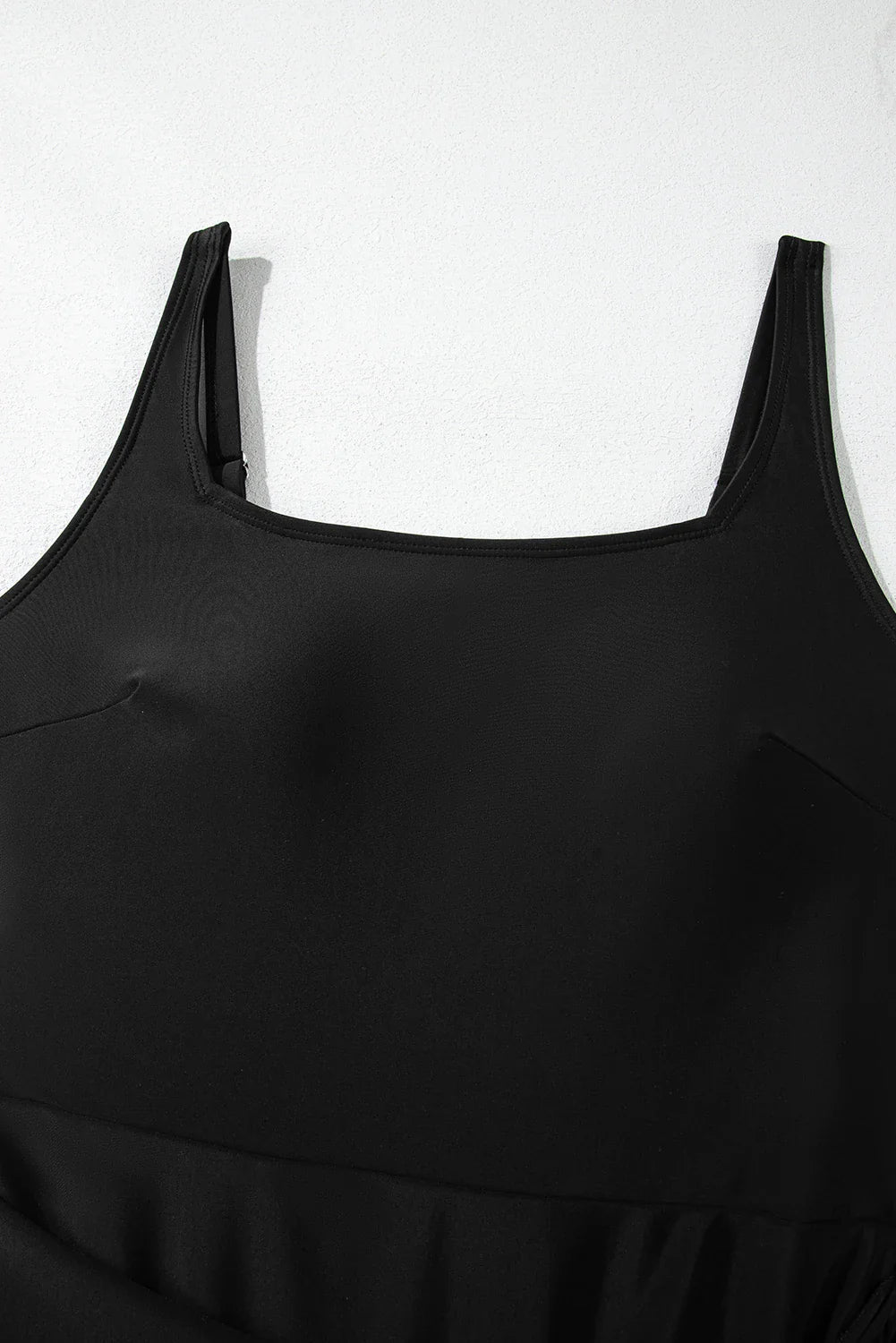 Solid Wrap Tie Waist Square Neck A-Line Swim Dress — Slimming Silhouette Elegant Beach Style - Swimwear