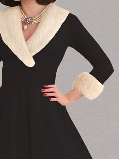 Christmas Dress with Faux Fur Trim and Sleeveless Silhouette