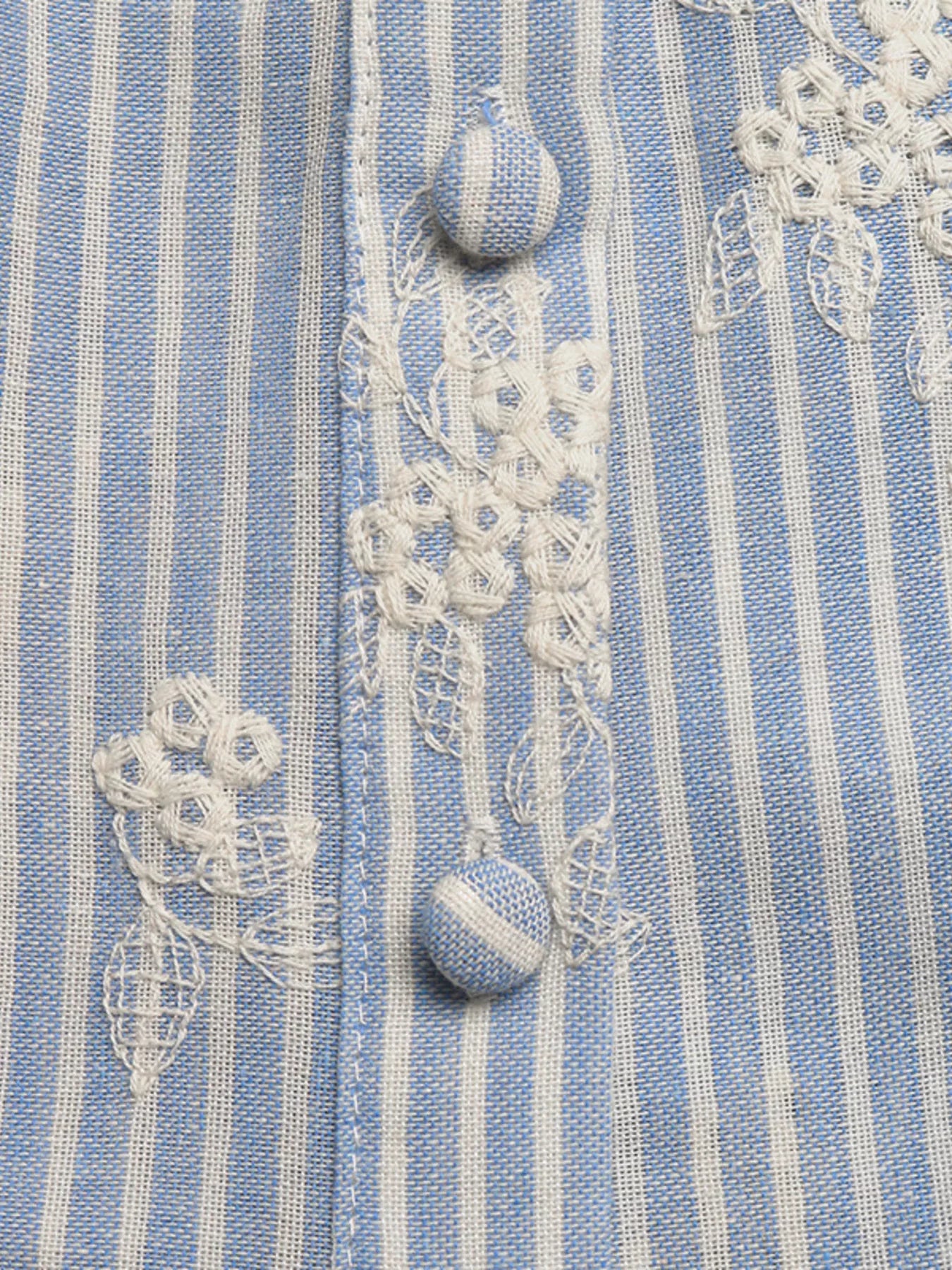 Women's Striped Embroidered Ruffle Sleeve Blouse - Blouses