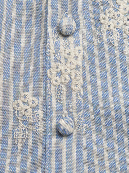 Women's Striped Embroidered Ruffle Sleeve Blouse - Blouses