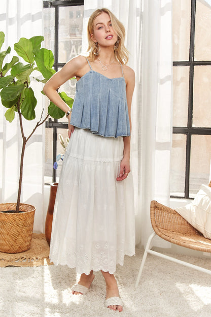 Front Pleated Washed Denim Crop Top – outfit idea for women | Ro + Ivy