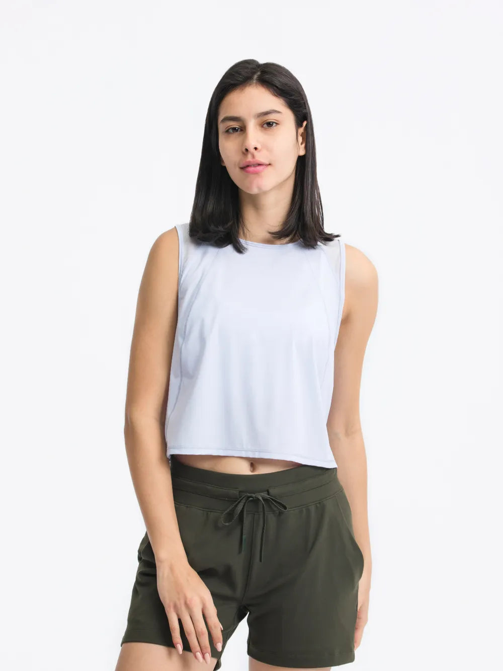 Open Back Slit Round Neck Activewear Tank Top Light Blue
