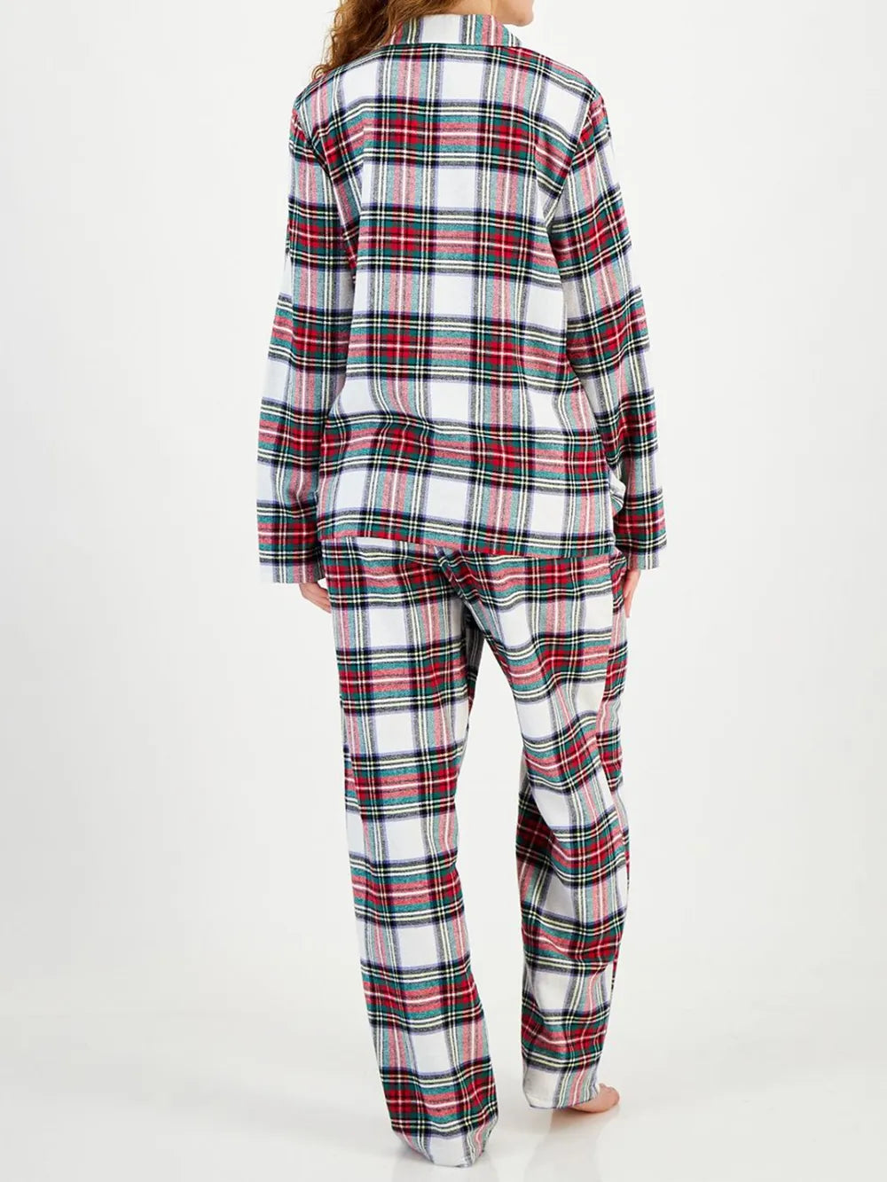 Plaid Two-Piece Lounge Set with Collared Button-Up Top and Matching Pants