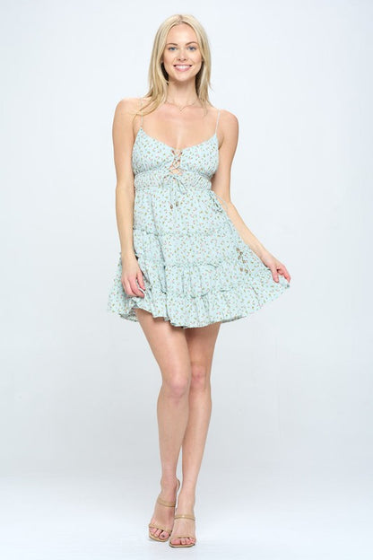 Floral Ruffle Cami Mini Fit-and-Flare Dress – outfit idea for women | Ro + Ivy